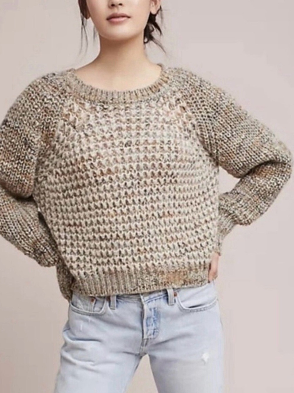 Moth Anthropologie Chunky Knit Wool Mohair Sweater Small Oatmeal Italian Made